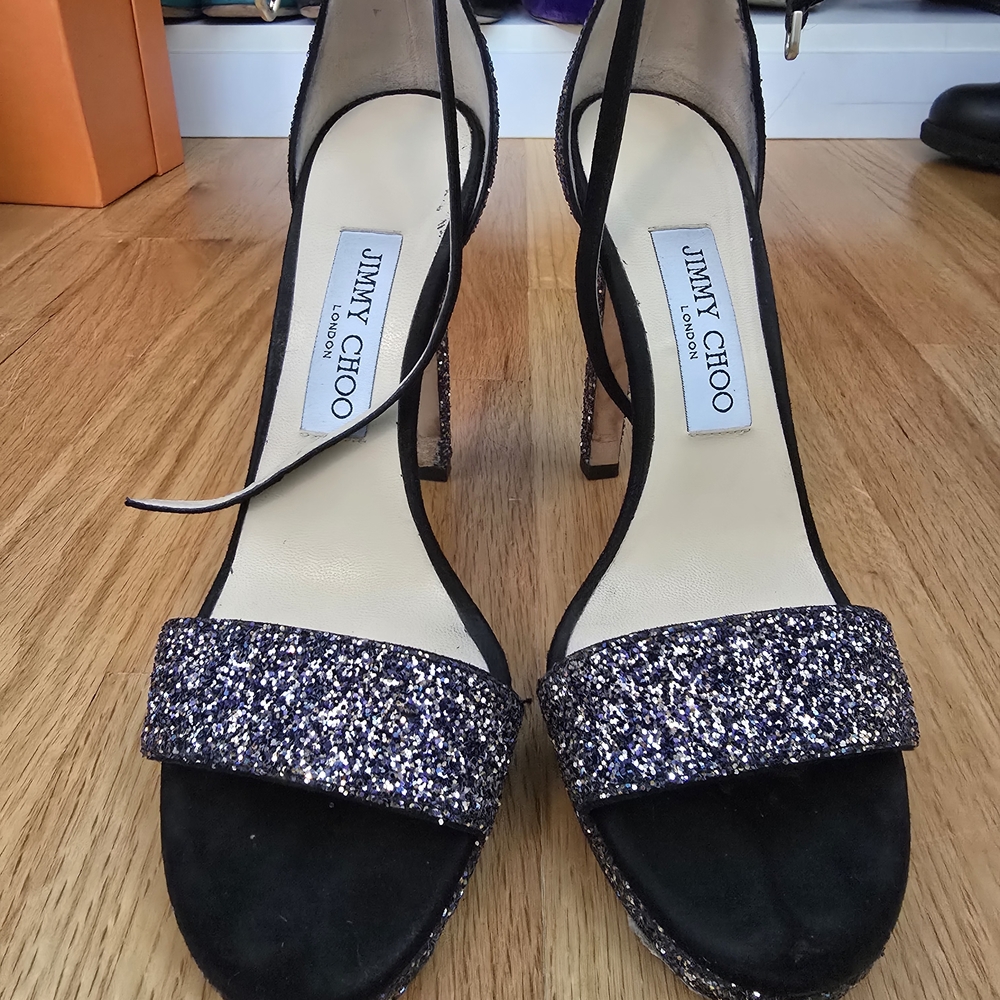 Jimmy Choo Black Glitter Women's Heels